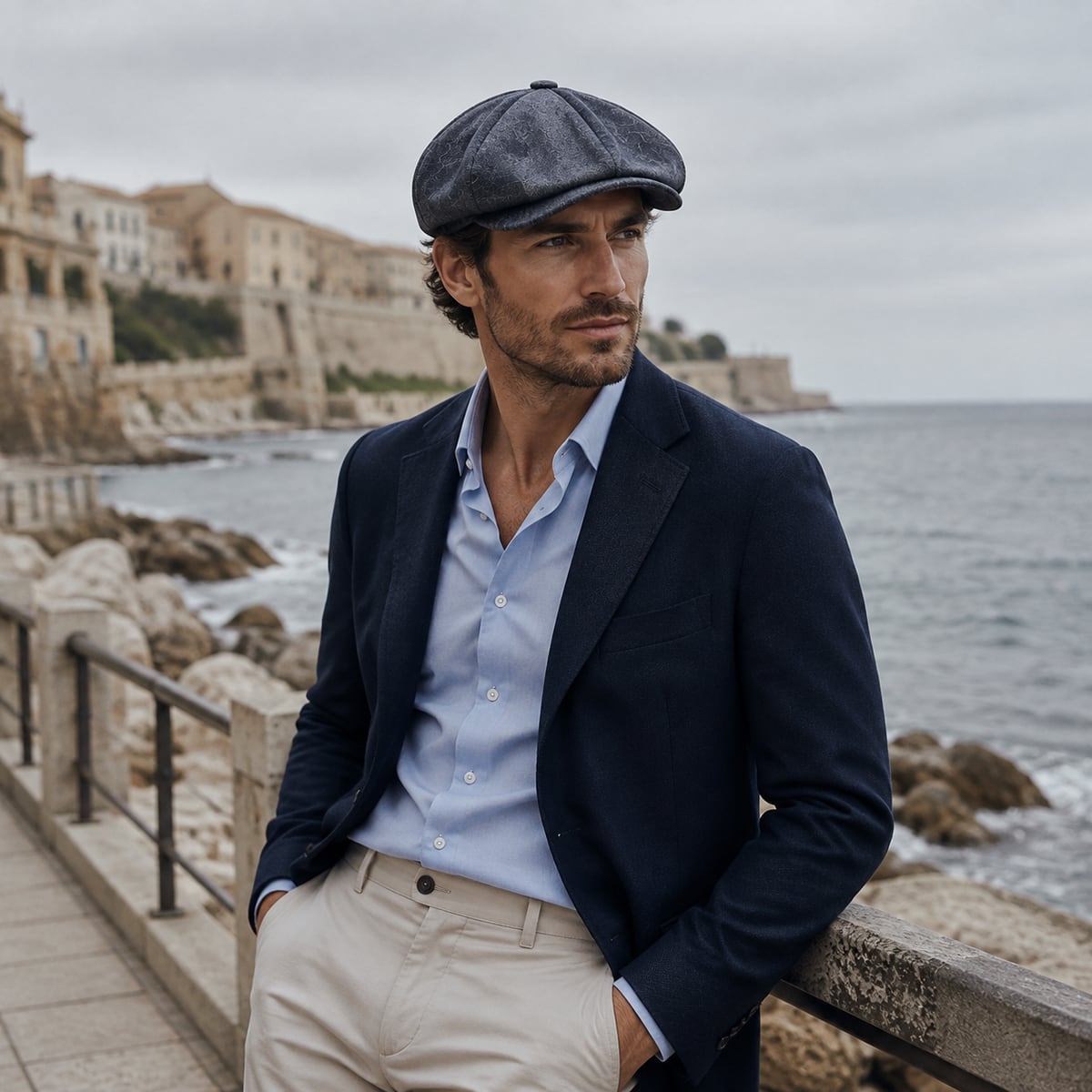 Custom Newsboy Cap – Style 03 on model