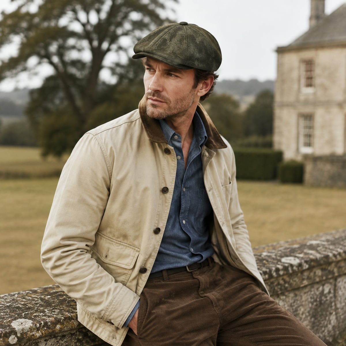 Custom Newsboy Cap – Style 03 on model