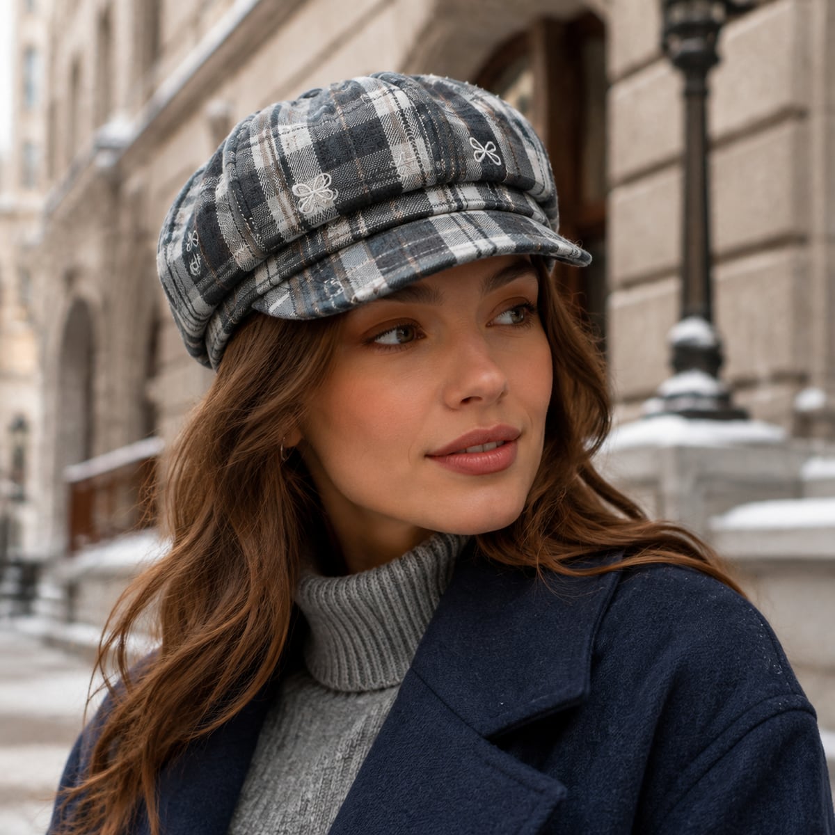 Custom Newsboy Cap – Style 04 on model