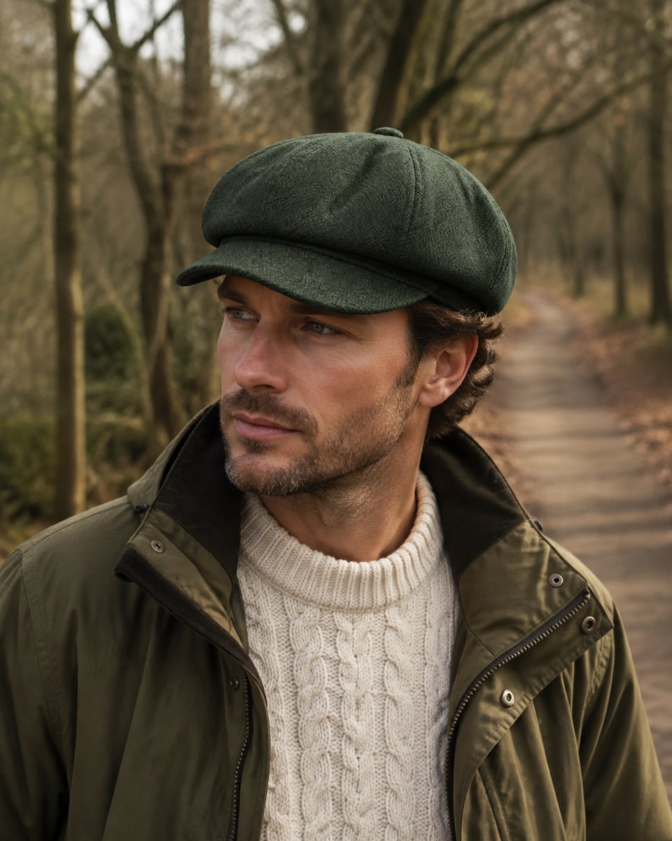 Custom Newsboy Cap – Style 05 on model