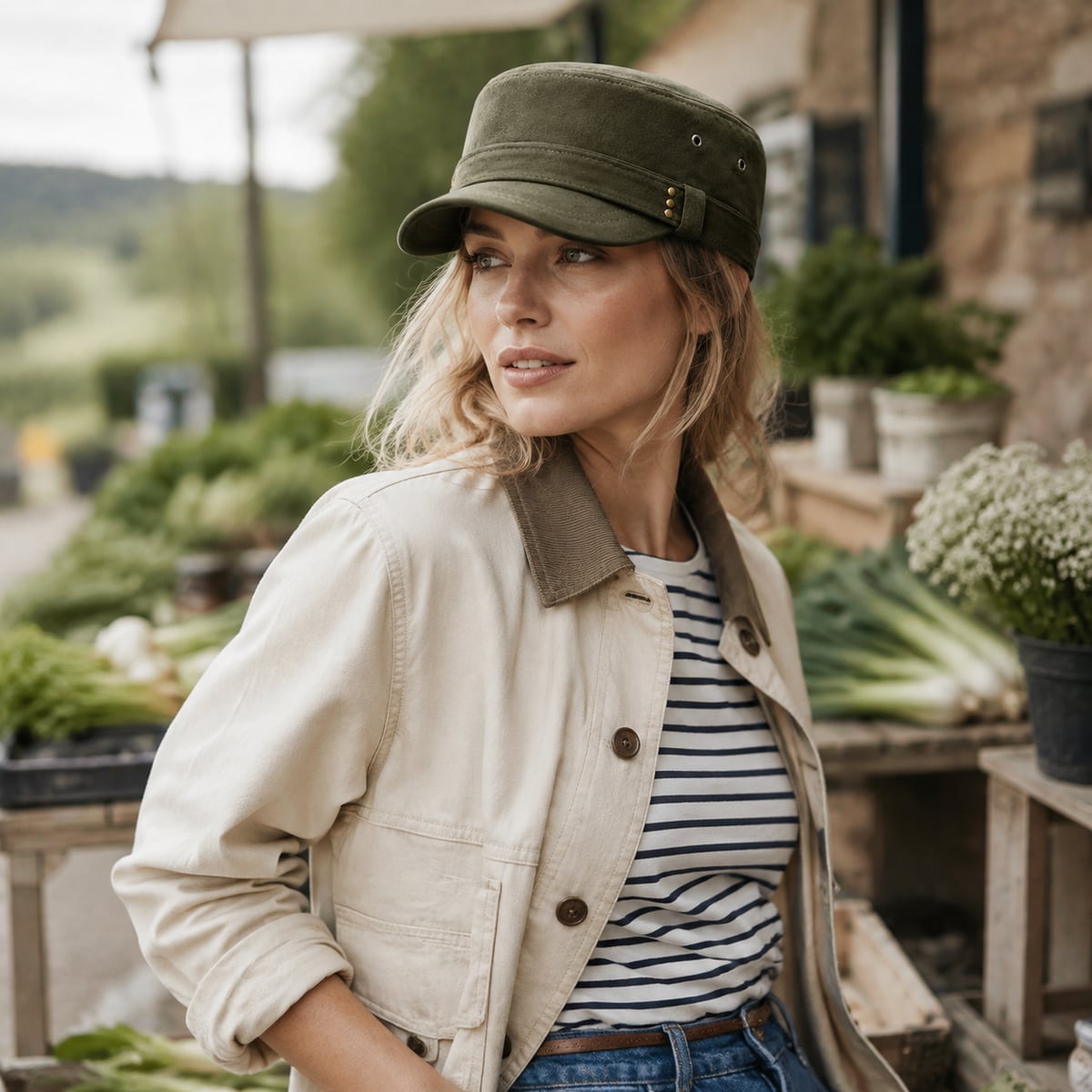 Custom Newsboy Cap – Style 09 on model