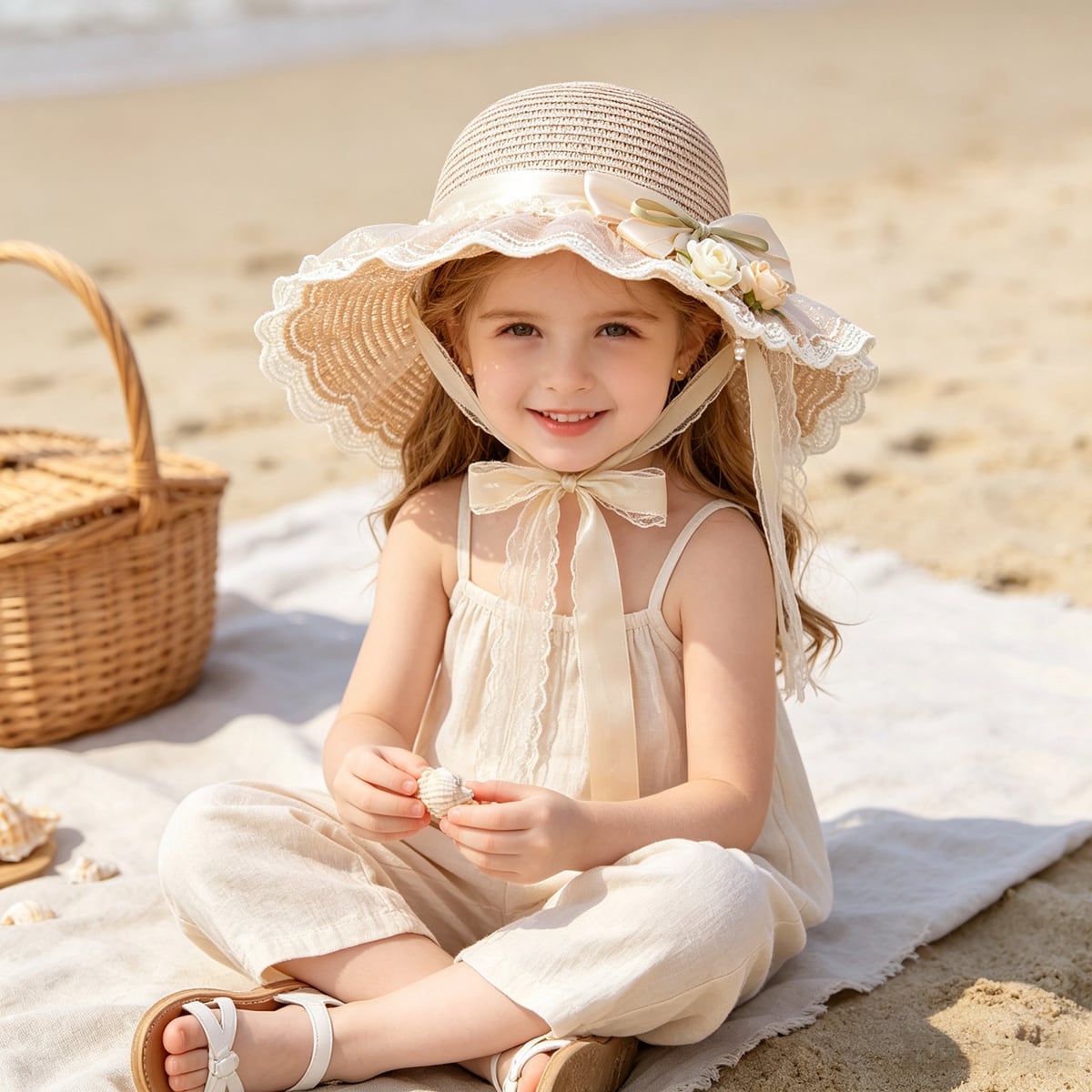 Custom Floral Print Floppy Brim Straw Sun Hat, UV 50+ on model