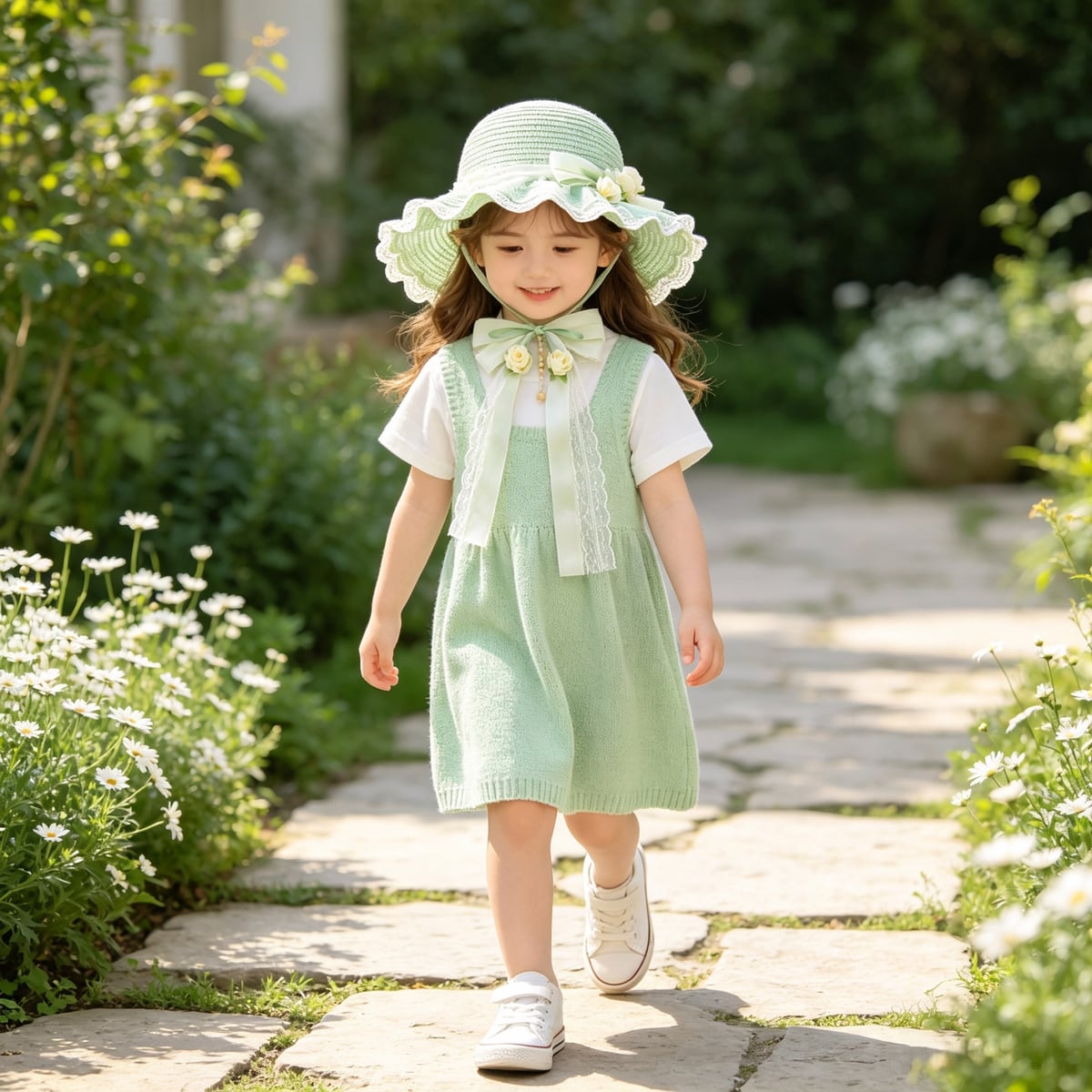 Custom Floral Print Floppy Brim Straw Sun Hat, UV 50+ on model