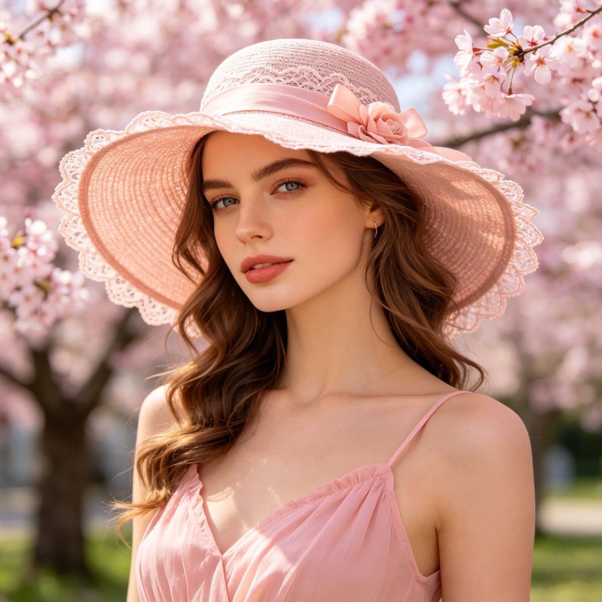 Custom Floppy Brim Band Trim Straw Sun Hat, UV 50+ on model