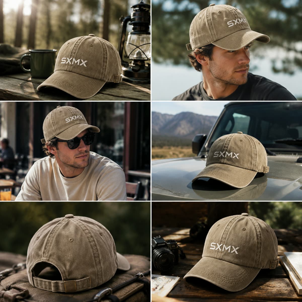 Custom Washed Distressed Baseball Cap with Tonal Embroidery on model