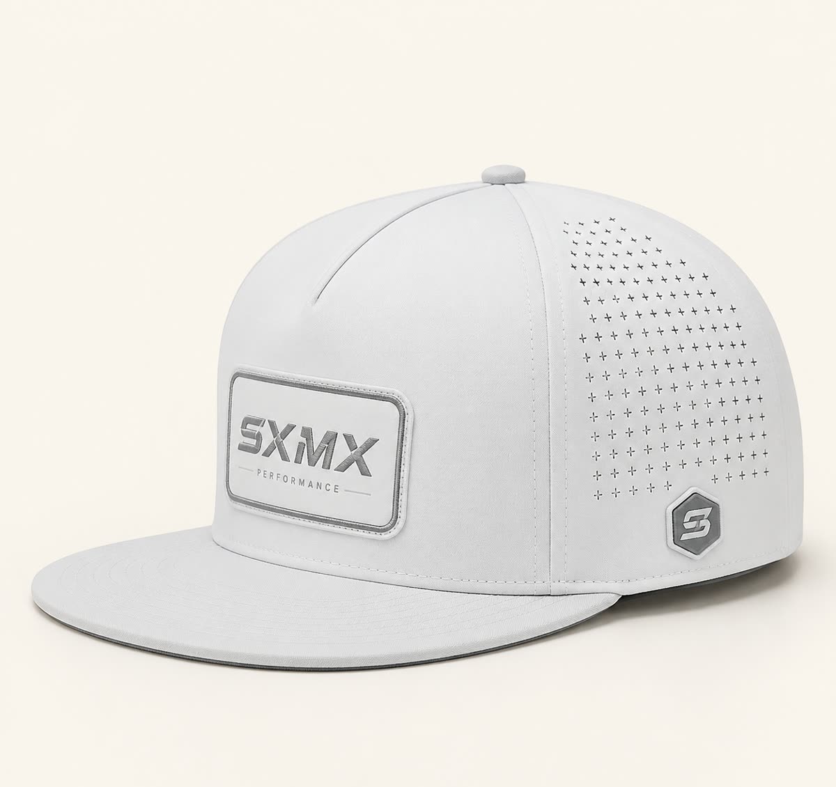 Custom Perforated Flat Brim Cap with Hexagon Badge - image 1