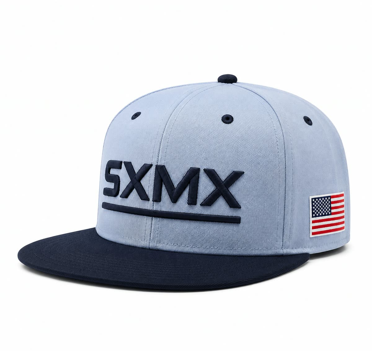 Custom Light Blue Flat Brim Snapback with Flag Patch - image 1