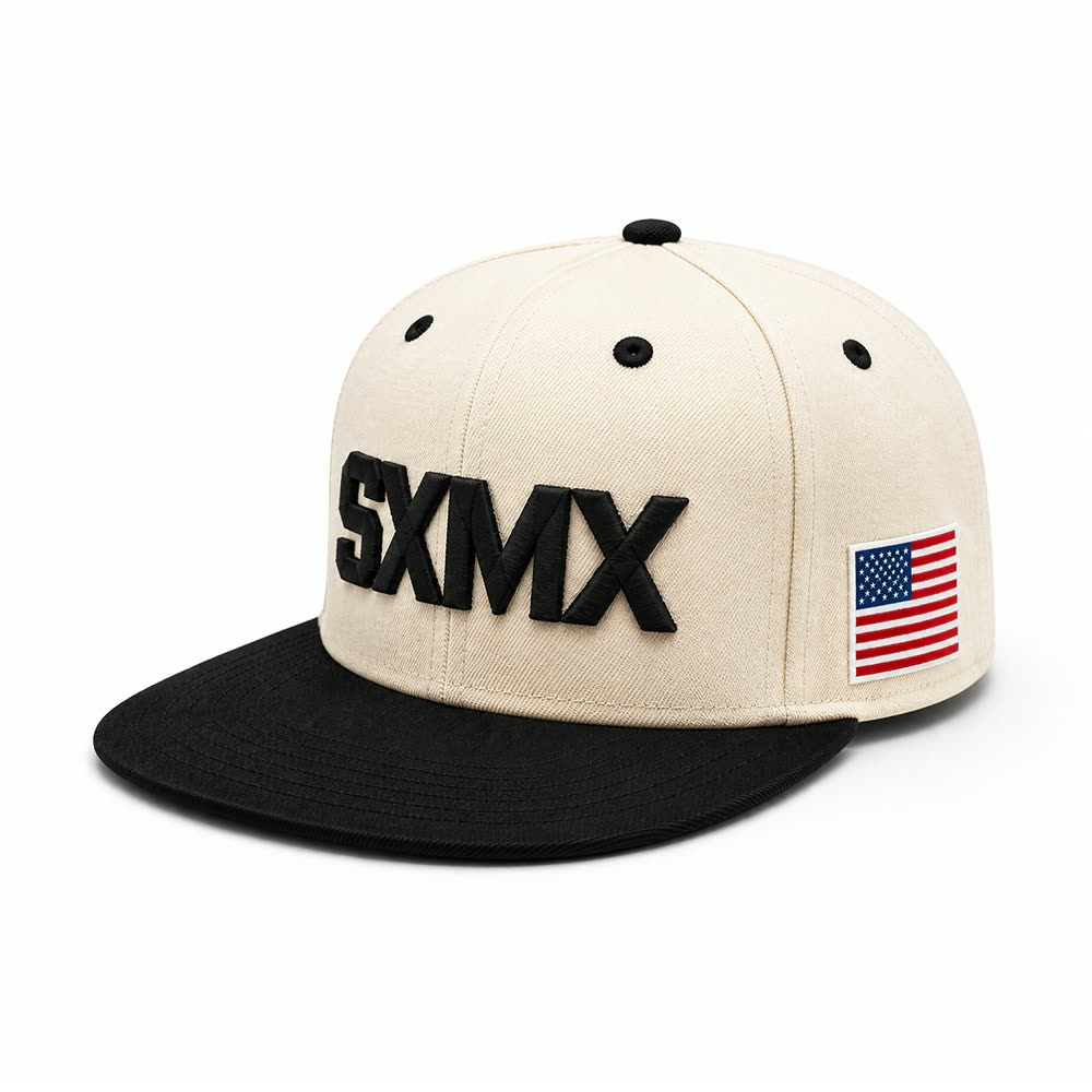 Custom Cream Flat Brim Snapback with American Flag Patch - image 1