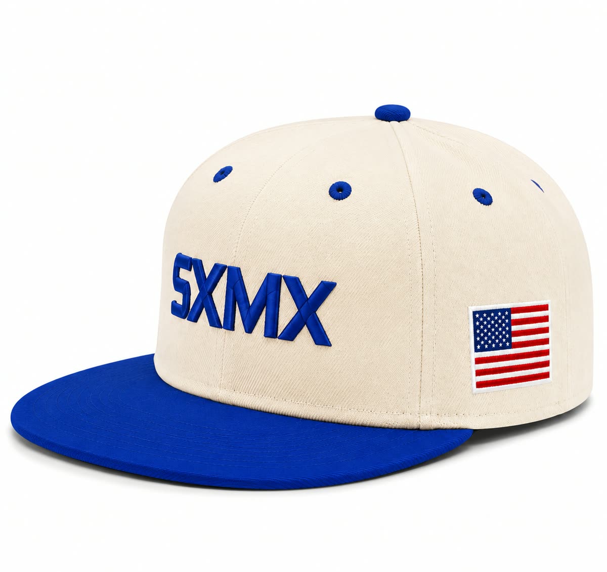 Custom 3D Embroidery Flat Brim Cap with Royal Blue Brim - image 1