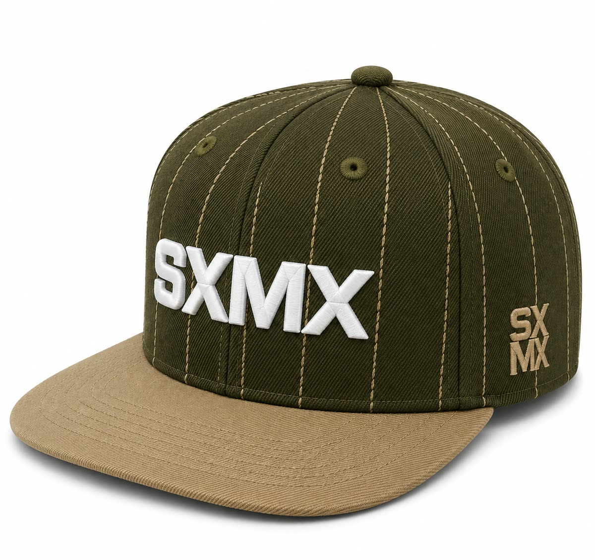 Custom Olive Pinstripe Flat Brim Cap with Tan Brim - image 1