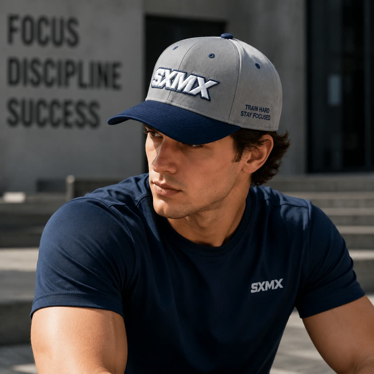 Custom Two-Tone Baseball Cap with Embroidered Logo on model