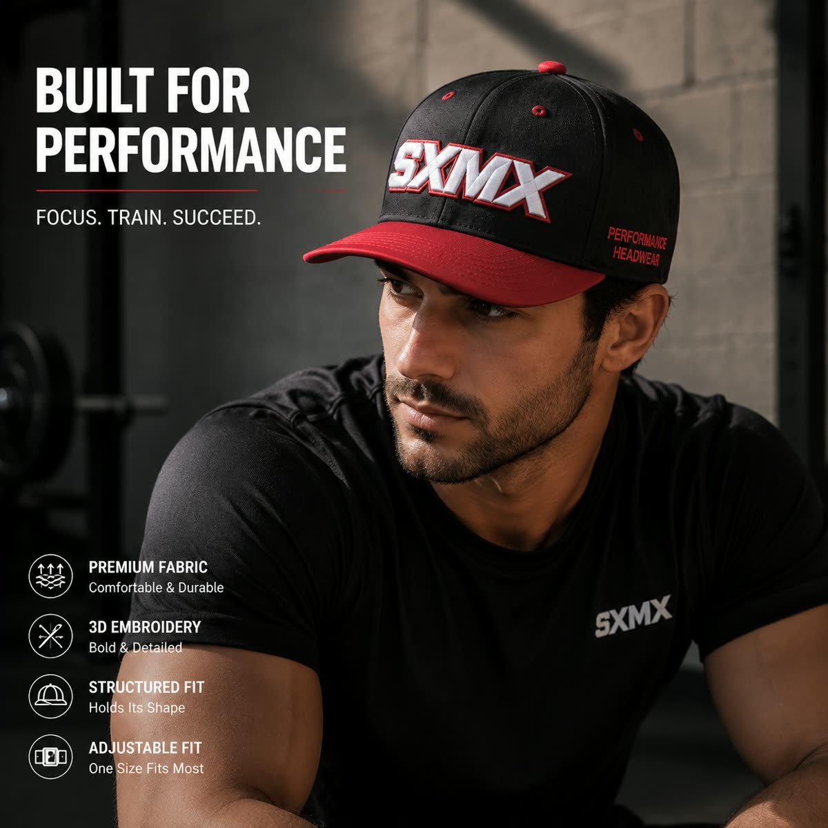 Custom Two-Tone Baseball Cap with Embroidered Logo on model