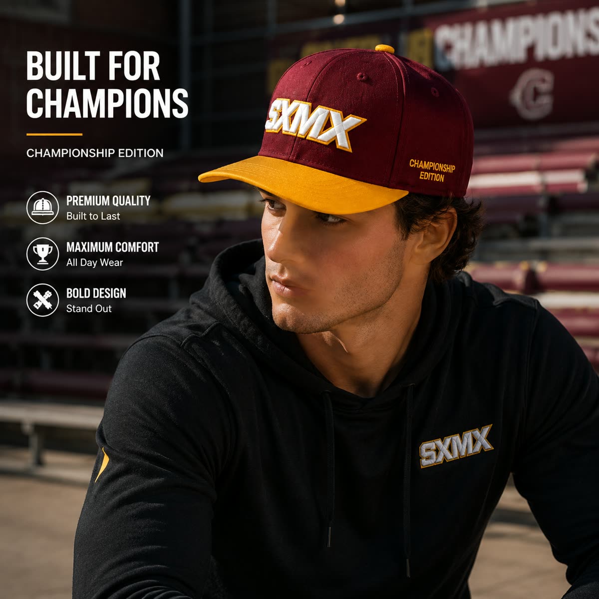 Custom Two-Tone Baseball Cap with Embroidered Logo on model