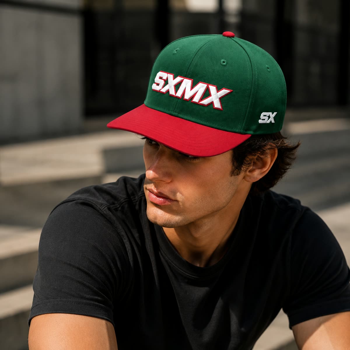Custom Two-Tone Baseball Cap with Embroidered Logo on model