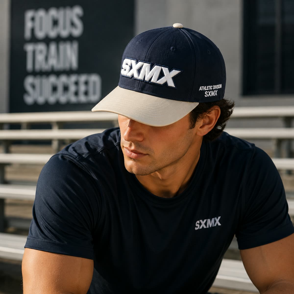 Custom Two-Tone Baseball Cap with Embroidered Logo on model