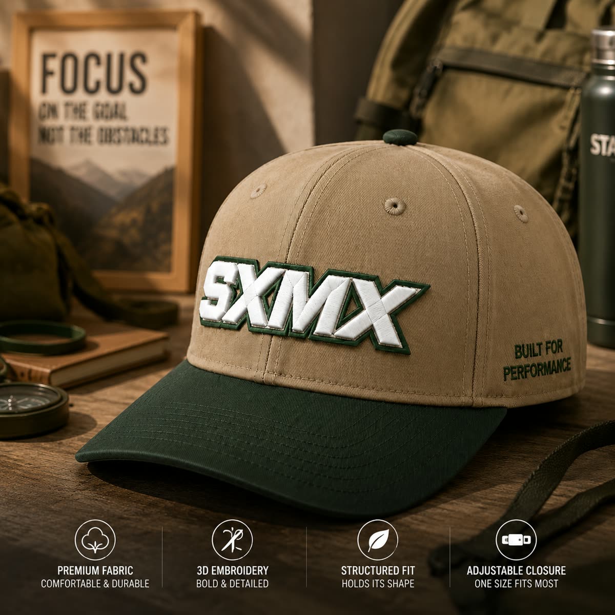 Custom Two-Tone Baseball Cap with Embroidered Logo scene