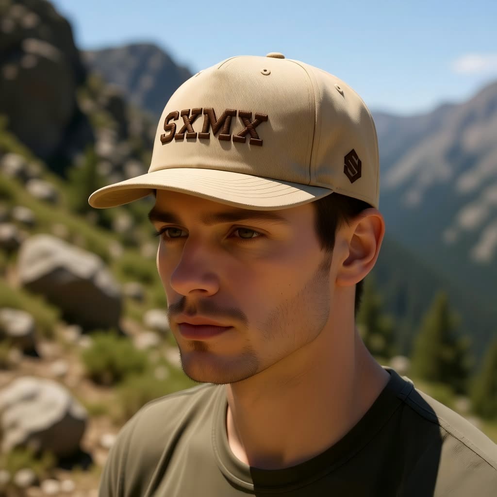 Custom All Black Performance Baseball Cap with White Embroidery on model