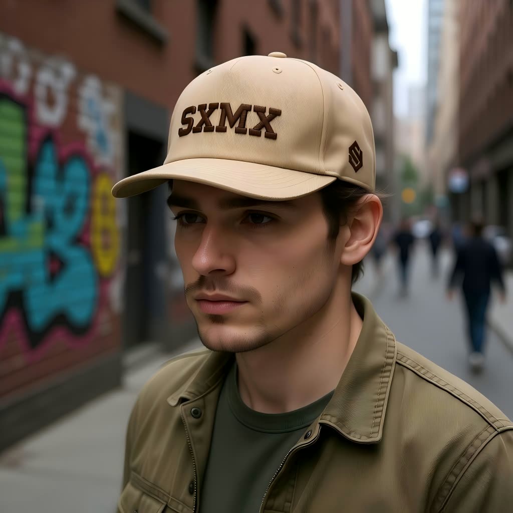 Custom All Black Performance Baseball Cap with White Embroidery on model
