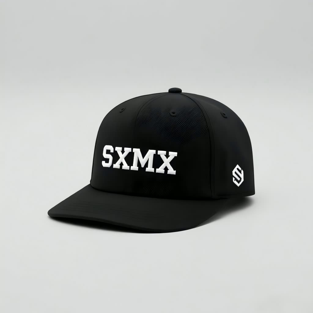 Custom All Black Performance Baseball Cap with White Embroidery scene