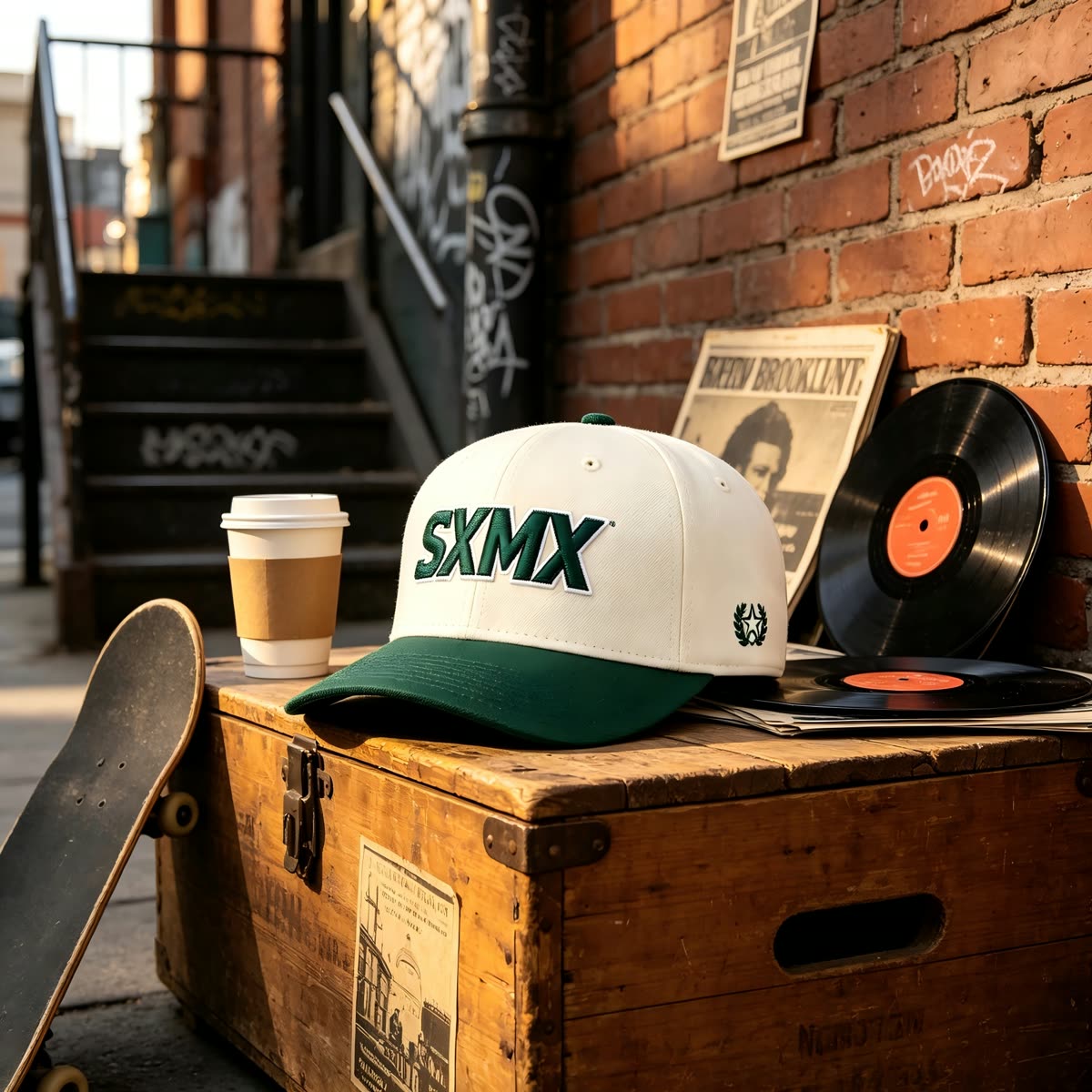 Custom White and Green Embroidered Lettering Cap scene
