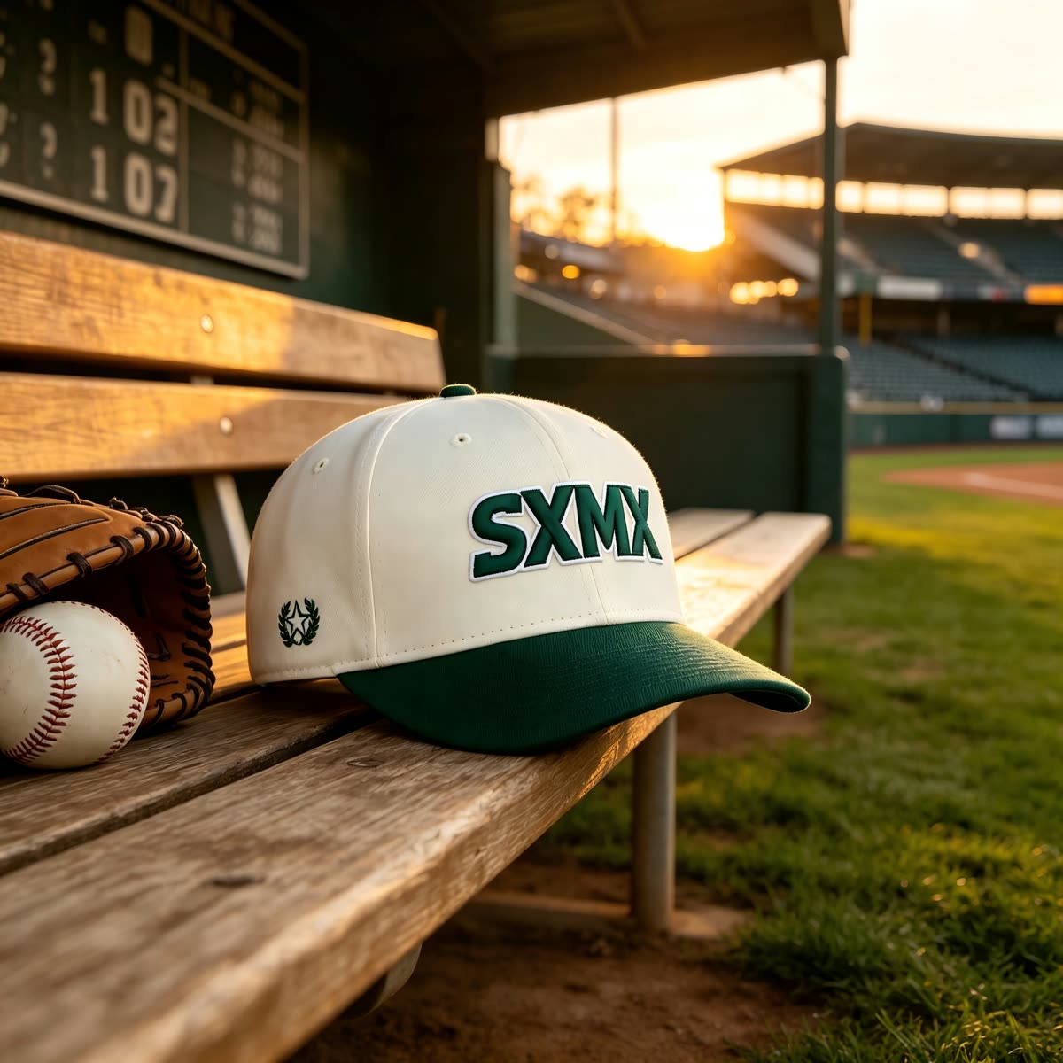 Custom White and Green Embroidered Lettering Cap scene