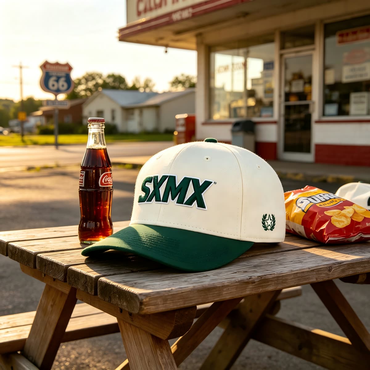 Custom White and Green Embroidered Lettering Cap scene