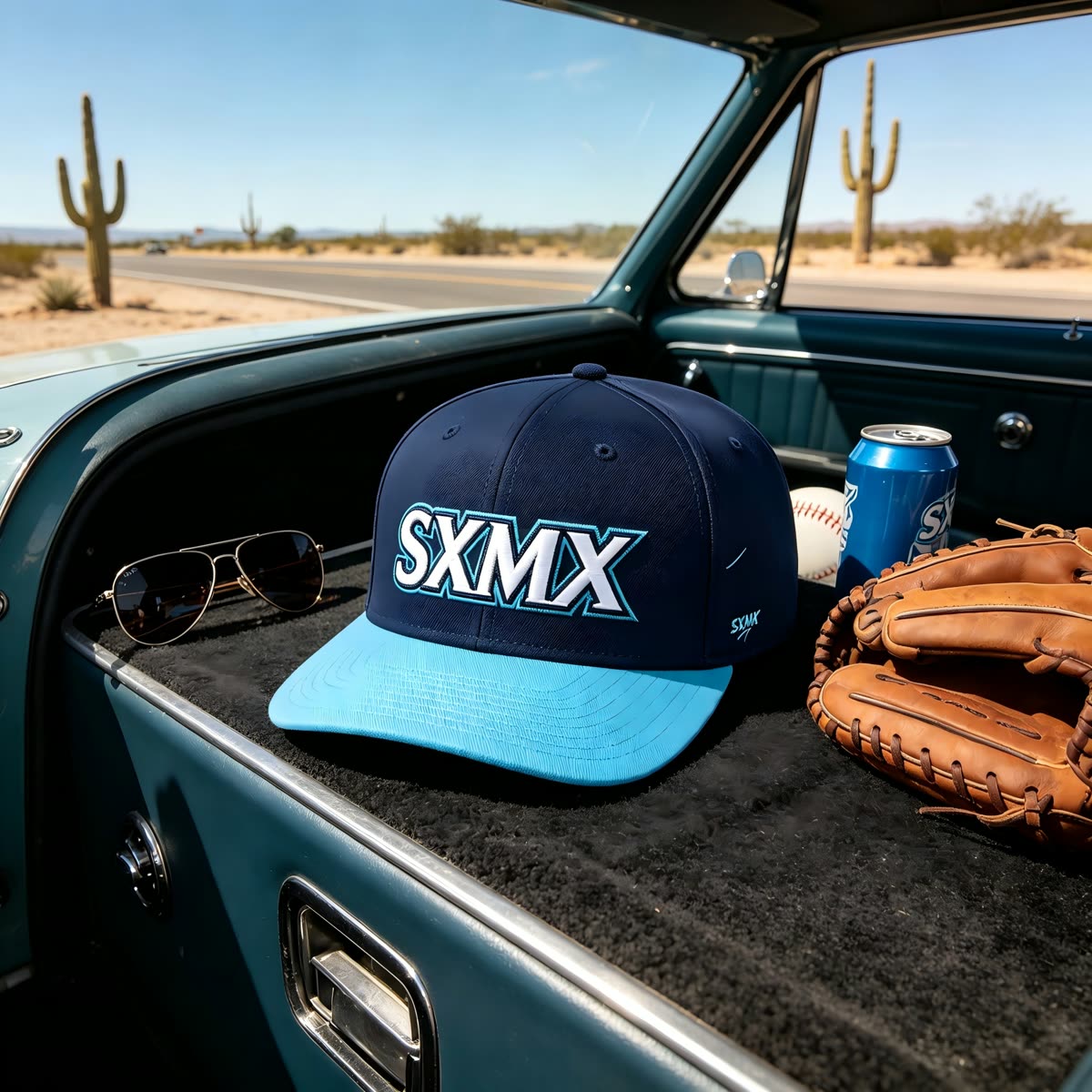 Custom White and Green Embroidered Lettering Cap scene