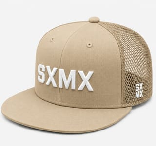 Custom Khaki Flat Brim Trucker Cap with White Logo
