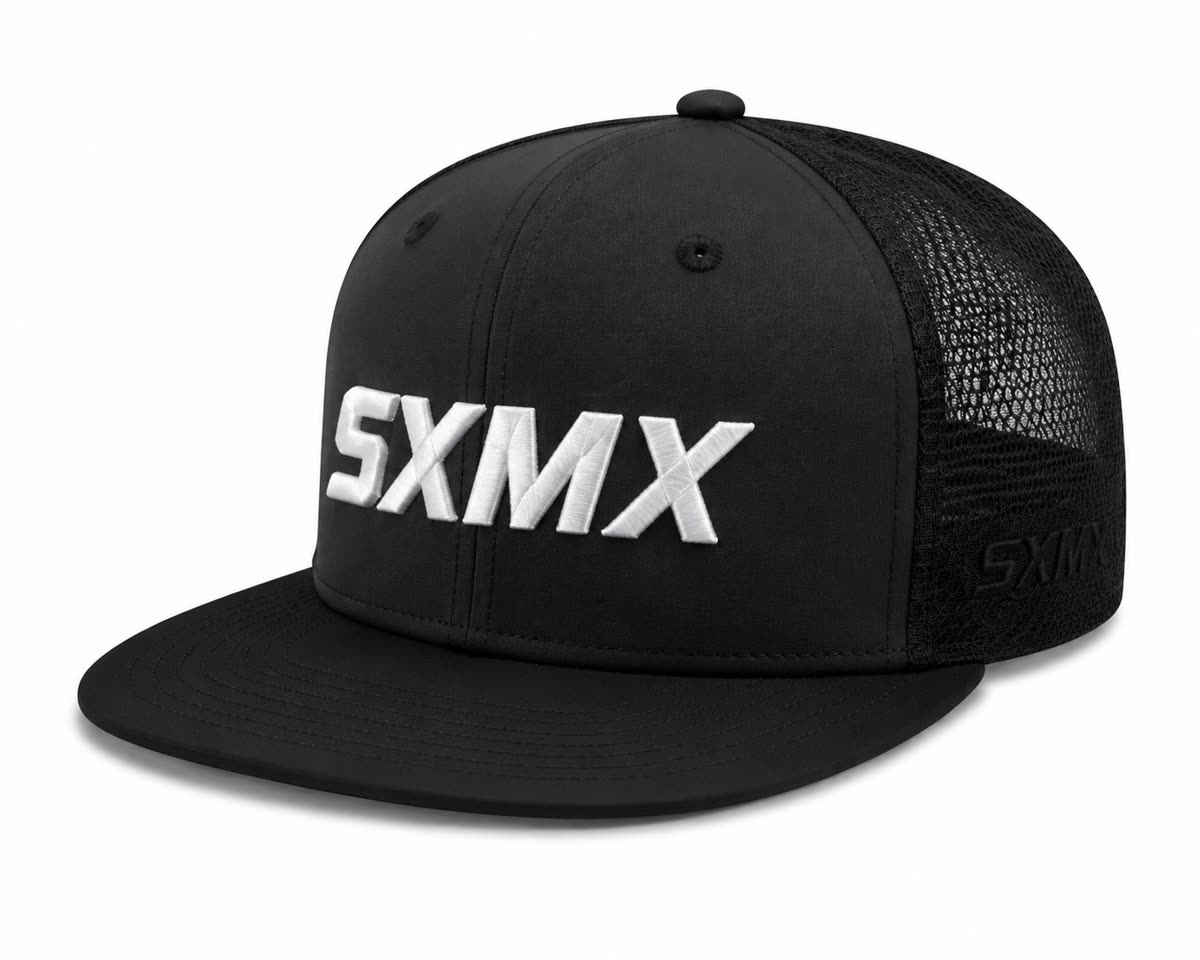 Custom Black Flat Brim Trucker Cap with White Logo - image 1