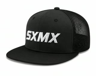 Custom Black Flat Brim Trucker Cap with White Logo