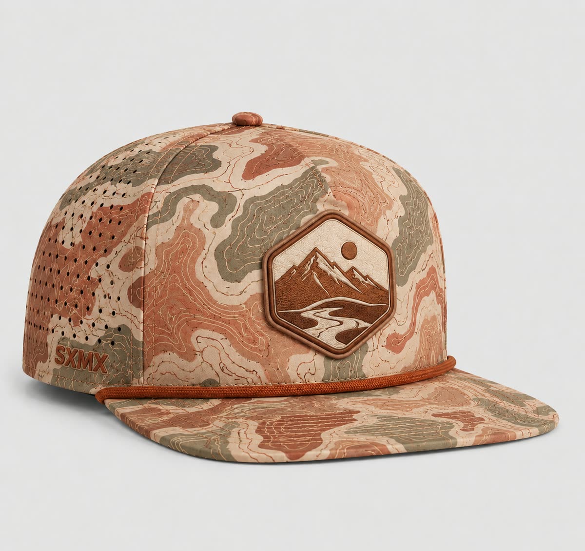 Custom Topographic Print Camp Cap with Rope Accent - image 1