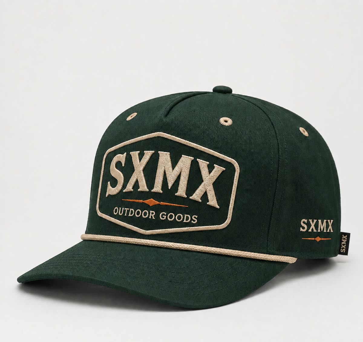 Custom Dark Green Rope Trim Camp Cap with Embroidered Patch - image 1
