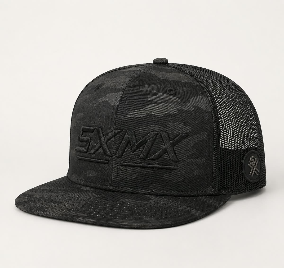 Custom Black Camo Flat Brim Trucker Cap with Mesh Back - image 1