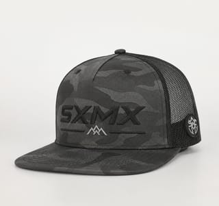 Custom Black Camo Flat Brim Trucker Cap with Mesh Back thumb 2
