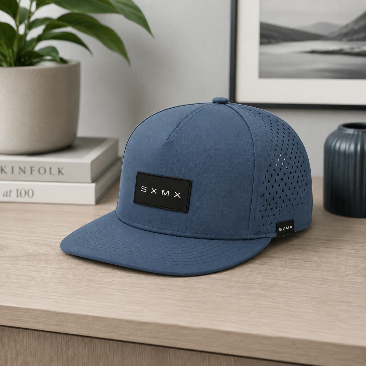 Custom Black Topographic Trucker Cap with Rubber Patch scene