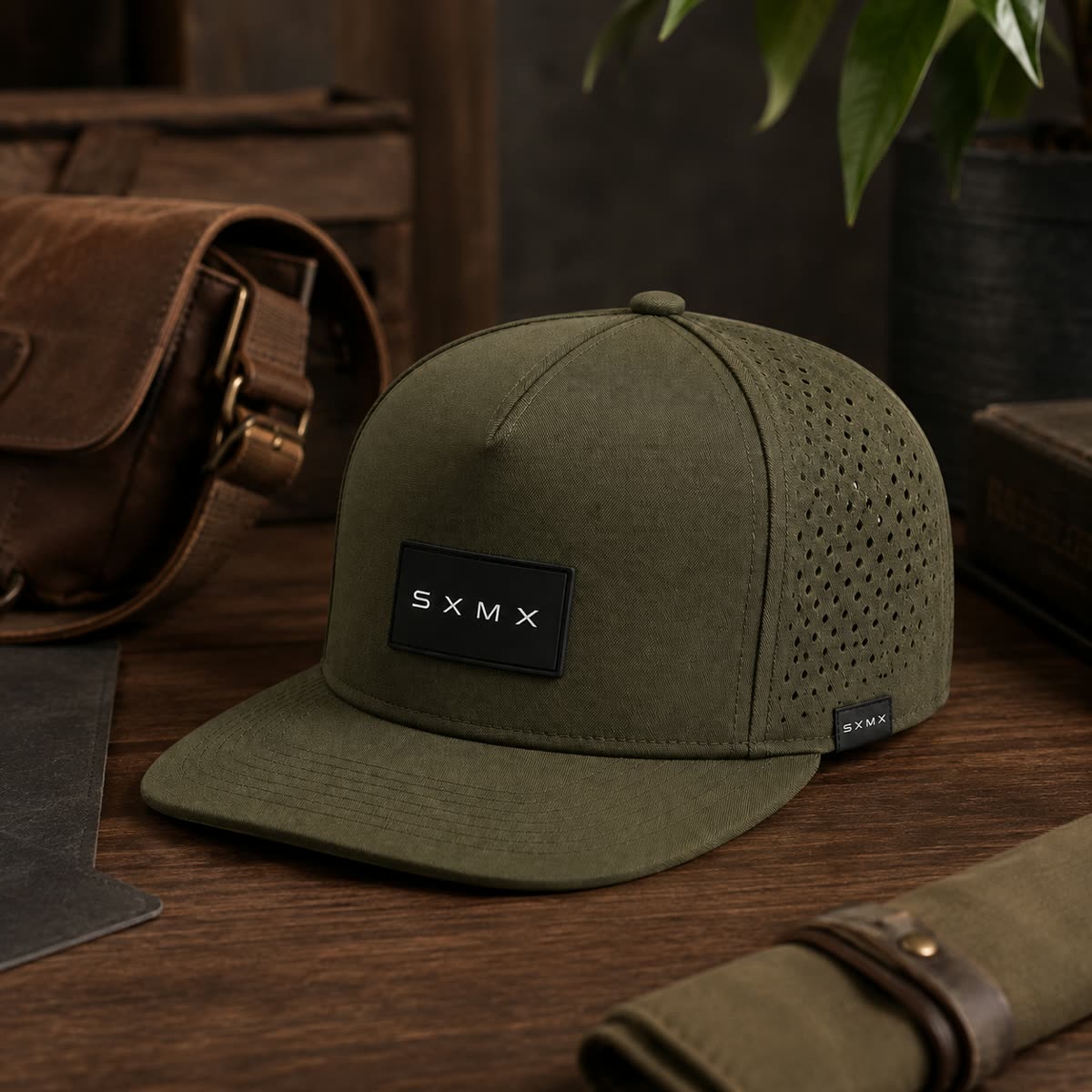 Custom Black Topographic Trucker Cap with Rubber Patch scene