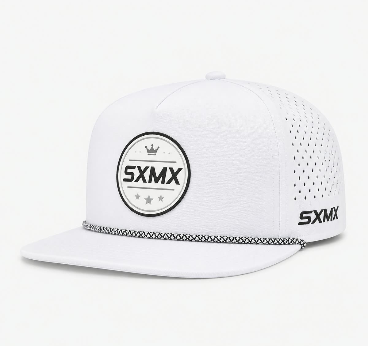 Custom White Rope Trim Camp Cap with Perforated Panels - image 1