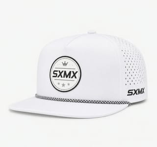 Custom White Rope Trim Camp Cap with Perforated Panels