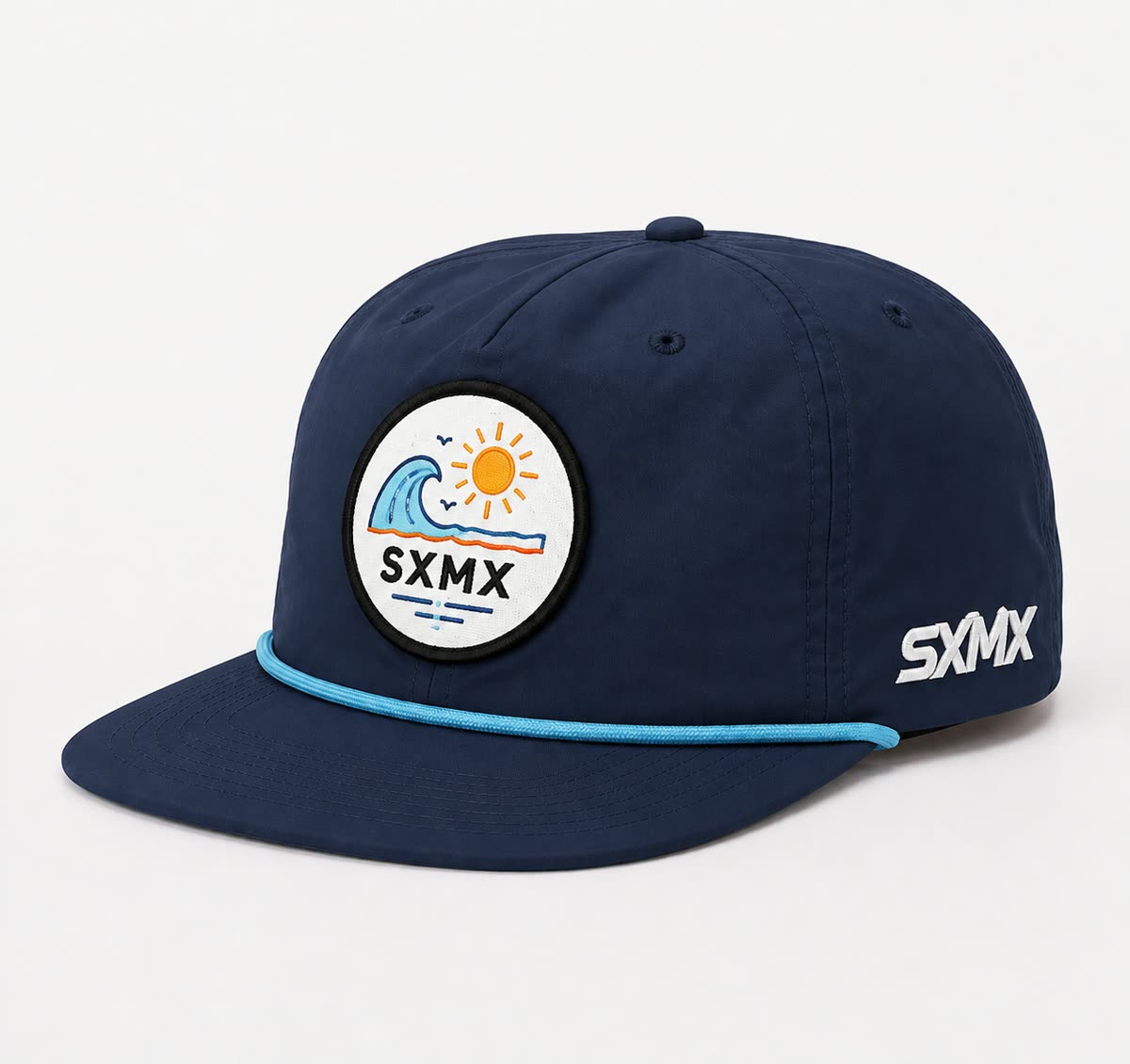 Custom Navy Wave and Sun Camp Cap with Rope Trim - image 1