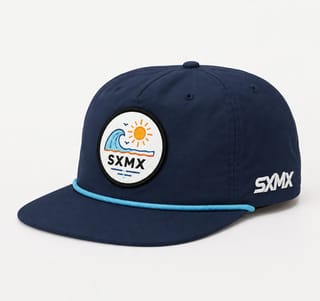 Custom Navy Wave and Sun Camp Cap with Rope Trim