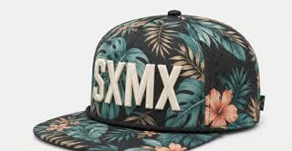 Custom Teal Floral Flat Brim Cap with Suede Brim, Flat Brim thumb 3