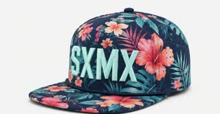 Custom Teal Floral Flat Brim Cap with Suede Brim, Flat Brim thumb 6