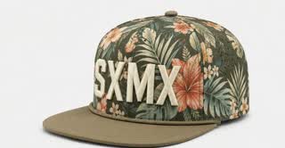 Custom Teal Floral Flat Brim Cap with Suede Brim, Flat Brim thumb 7