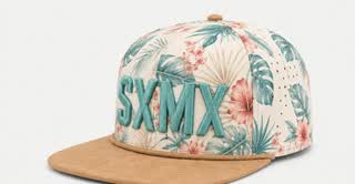 Custom Teal Floral Flat Brim Cap with Suede Brim, Flat Brim thumb 8