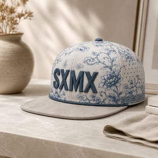 Custom Teal Floral Flat Brim Cap with Suede Brim