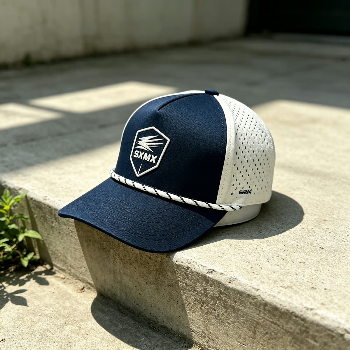 Custom Gray Two-Tone Rope Trim Cap with Embroidered Patch scene