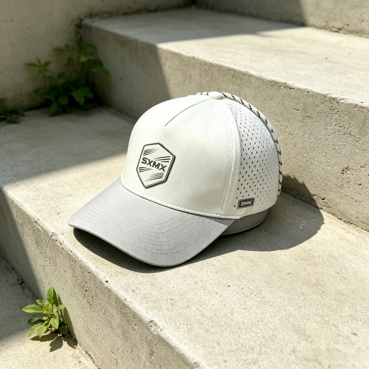 Custom Gray Two-Tone Rope Trim Cap with Embroidered Patch scene
