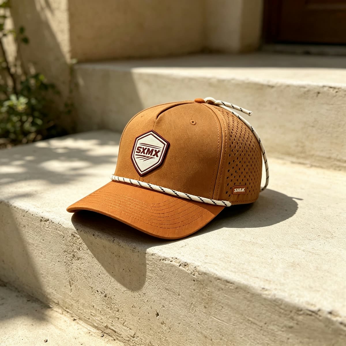 Custom Gray Two-Tone Rope Trim Cap with Embroidered Patch scene