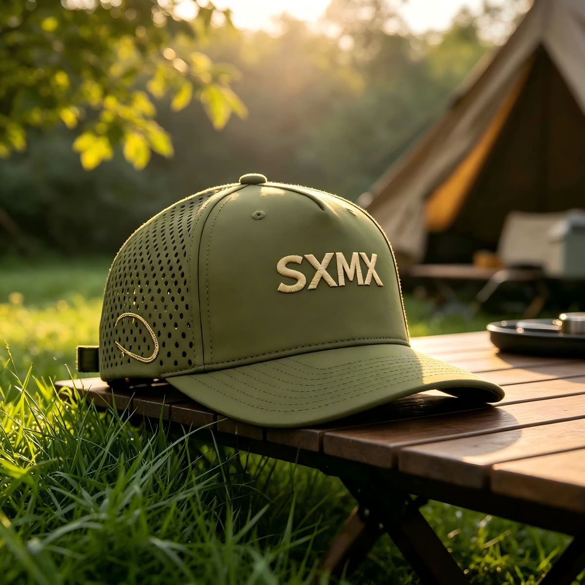 Custom Olive Perforated Cap with Embroidered Logo scene