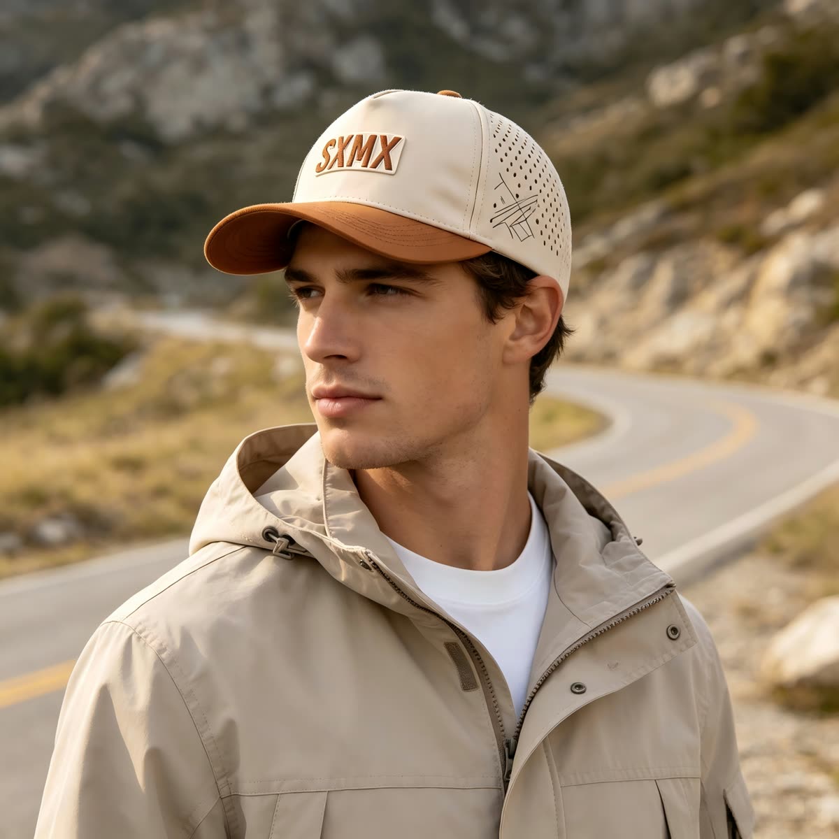 Custom Star Stripe Trucker Cap with Square Patch on model